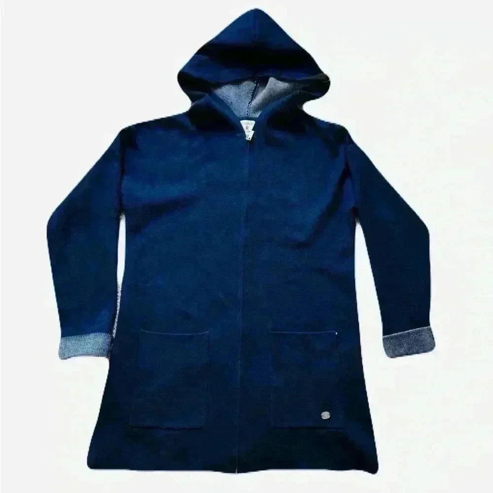 Women's Athleisure by Sioni Navy Zip Up Cardigan Sweater Rolled Cuff Size Small